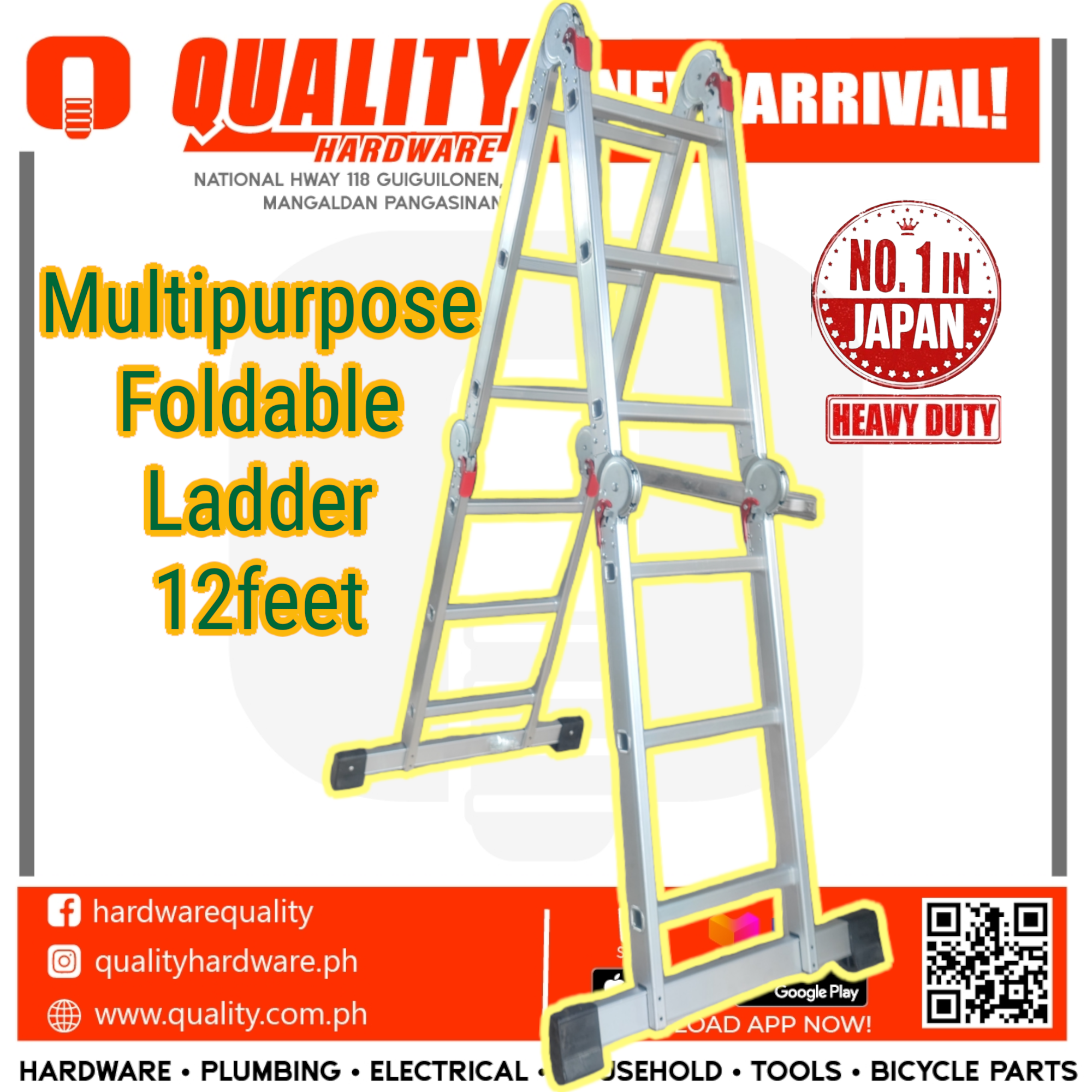 Multipurpose foldable ladder 12feet aluminum [CASH ON DELIVERY SHIPPING