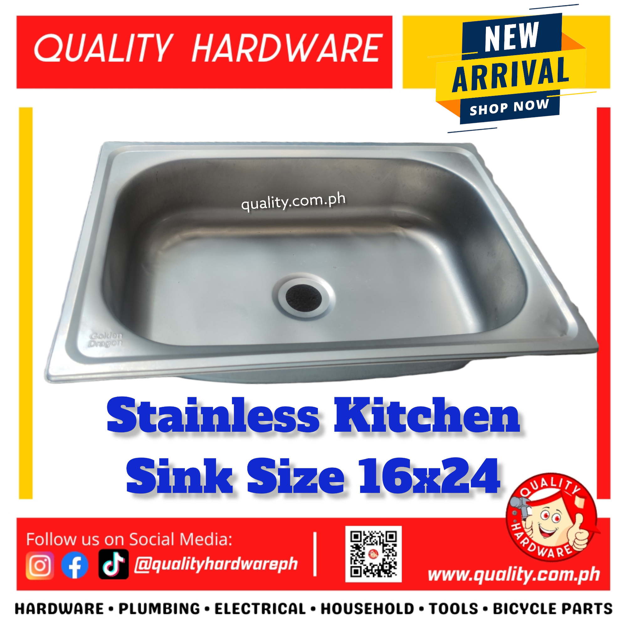 Kitchen Sink Stainless 16inch x 24inch Quality Hardware