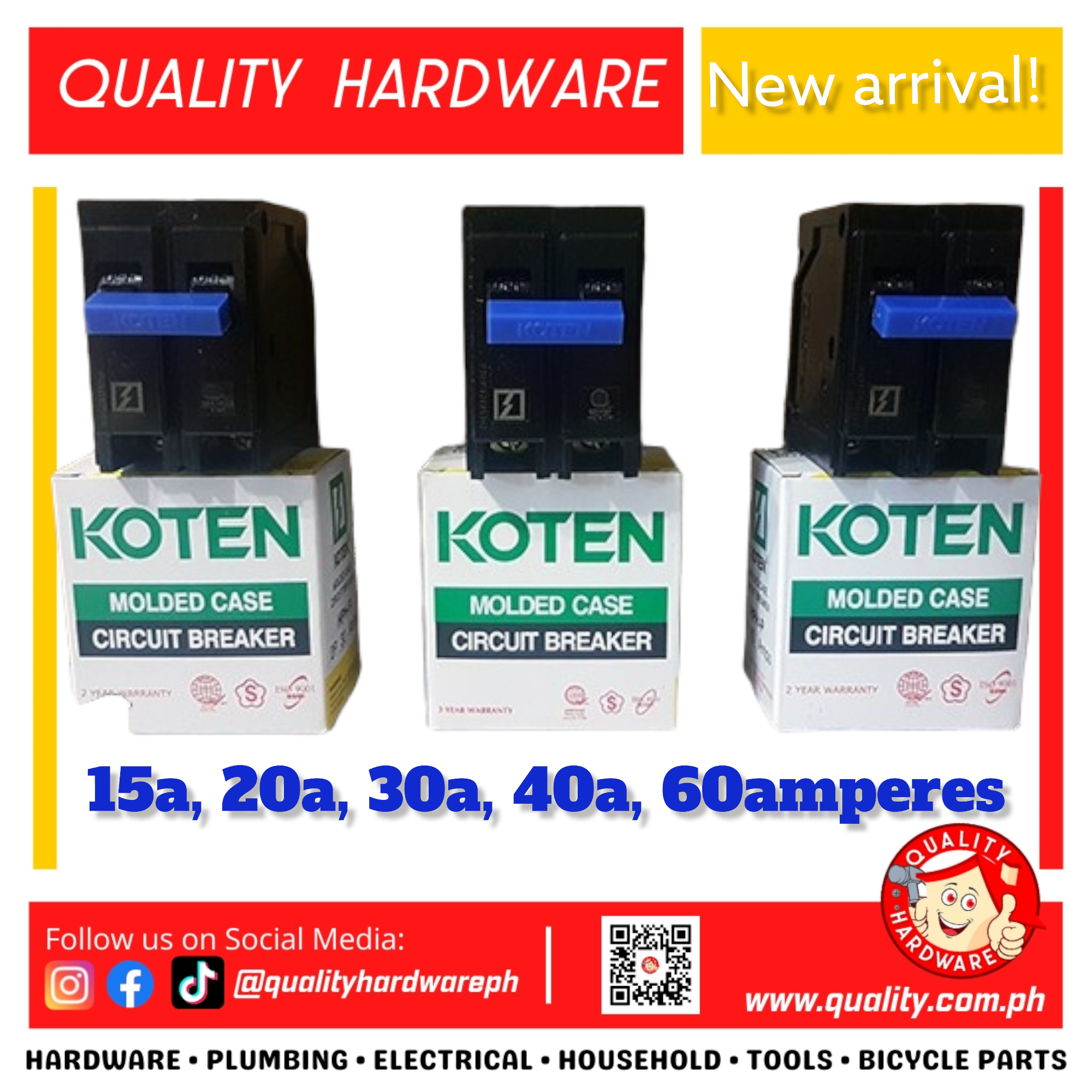 Koten Circuit Breakers PlugIn 15amperes 20amperes 30amperes 40amperes 60amperes 2Pole Original